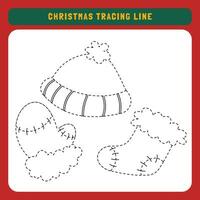 Christmas tracing line worksheet for kids. Winter educational children game. Preschool Tracing for toddlers with cute object Christmas. vector