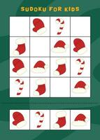 Christmas sudoku game for children with cute objects. Kids activity sheet. Winter activity page. vector