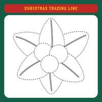 Christmas tracing line worksheet for kids. Winter educational children game. Preschool Tracing for toddlers with cute object Christmas. vector