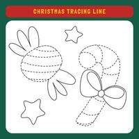 Christmas tracing line worksheet for kids. Winter educational children game. Preschool Tracing for toddlers with cute object Christmas. vector