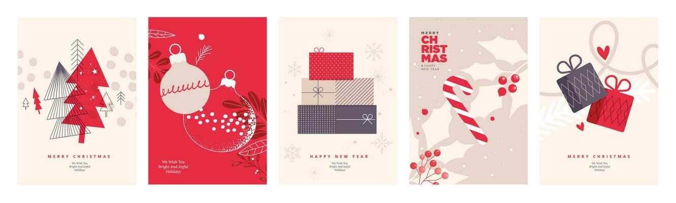 Set of Christmas and New Year greeting cards. Vector illustration concepts for graphic and web design, social media banner, marketing material.
