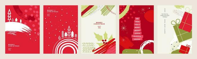 conjunto de tarjetas de felicitación de navidad y año nuevo. conceptos de ilustración vectorial para diseño gráfico y web, banner de redes sociales, material de marketing. vector