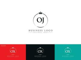 Alphabet Oj Logo Image, Minimalist Crown Oj Initial Circle Logo Art For You vector