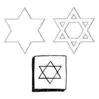 Vector star of David black and white graphic illustration set for Jewish designs with magen David. Six pointed hexagram geometric figure