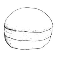 Vector simple Hanukkah donut black and white graphic illustration, side view. Hand drawn traditional Jewish holiday sufganiyah