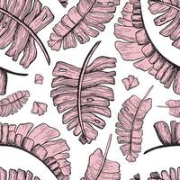 rosado tropical palma hojas vector sin costura modelo con selva plantas. mano dibujado exótico naturaleza para monstera huellas dactilares, envase, tela o fondos de pantalla
