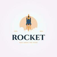 The rocket glides above the clouds logo vector template, illustration design of spaceship vintage icon