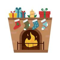 Christmas fireplace isolated vector