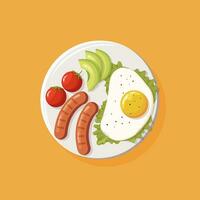 Breakfast pot view. Fried eggs and sausages vector