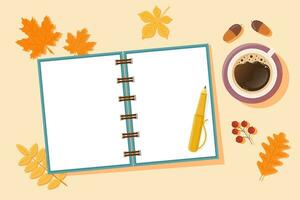 Autumn background with opened notebook vector