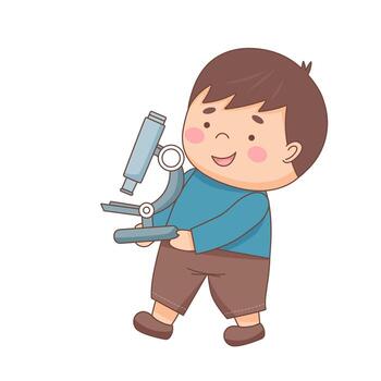 Shoolboy with microscope vector