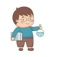 Shoolboy with book and chemistry flask vector