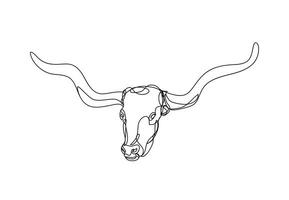 Texas Longhorn line drawing, Western Bull Cattle, Continuous line art, vector illustration