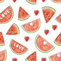 Watercolor watermelon seamless pattern, summer ripe fruit. Watermelon party vector