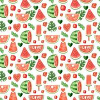 Watercolor watermelon seamless pattern, summer ripe fruit. Watermelon party vector