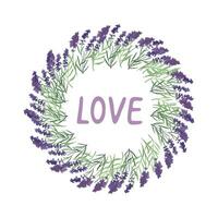 Provence lavender flower and leaves wreath. Hand drawn summer herb watercolor clipart vector