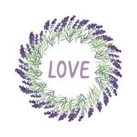 Provence lavender flower and leaves wreath. Hand drawn summer herb watercolor clipart vector