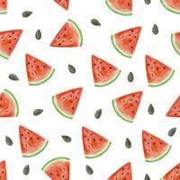 Watercolor watermelon seamless pattern, summer ripe fruit. Watermelon party vector