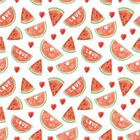 Watercolor watermelon seamless pattern, summer ripe fruit. Watermelon party vector