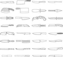 Hand drawn Kids drawing Cartoon Vector illustration big set of different type knife Isolated in doodle style