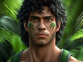 digital illustration of man in jungle forest photo