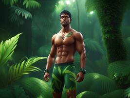 digital illustration of man in jungle forest photo