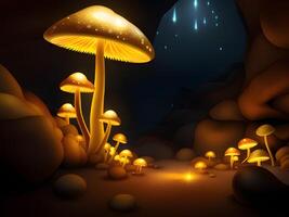 magia hongos en el bosque, ilustración foto