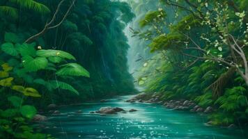 ai generativo, uma pintura do uma rio dentro a selva video