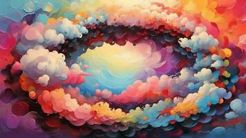 ai generativo, uma pintura do uma colorida círculo com nuvens video