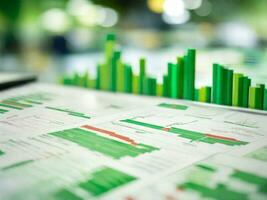 sales and market analysis, blurred background and green color illustration photo