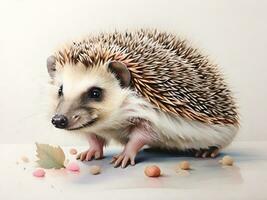 hedgehog with soft pastel palette background illustration photo