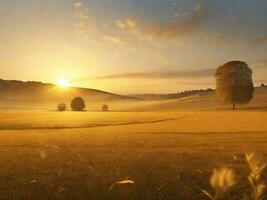 golden meadow at sunrise illustration photo