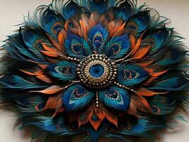 mandala made of peacock feathers illustration photo