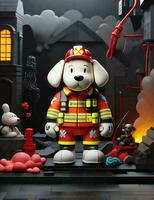 a dog characterized as a heroic firefighter illustration photo