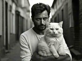 cat and human black and white illustration photo