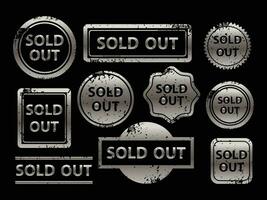 Silver sold out grunge stamp, sale badge template, vector illustration.