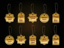 Set of gold hangtag design. Discount and price tag design. vector