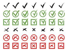 Super set hand drawn check mark with different circle arrows and underlines. Doodle v checklist marks icon set. vector