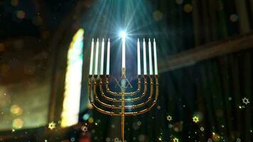 judaico feriado hanukkah é movimento cenas para festival filmes e cinematográfico dentro comemoro cena. Além disso Boa fundo para cena e títulos. video