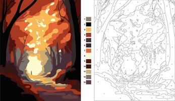 Autumn, Painting by Numbers for adults, Painting by Numbers Kits, concept art, warm color scheme, low detail, vector, flat pattern, painting by numbers, coloring page vector