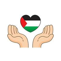 Hand save Palestine flag on heart shape illustration vector graphic.