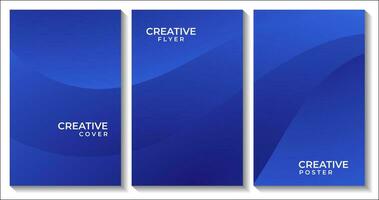 set of flyer with abstract navy blue wave background vector