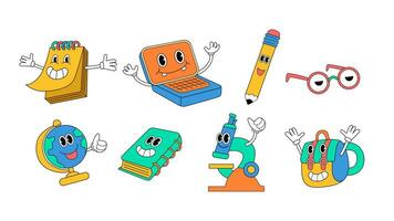 School Object Cartoon Character Illustration With Outline Style Set vector