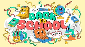 Back To School Poster banner With Cute Object Cartoon Character Illustration vector