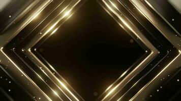 rettangolo geometrico oro sfondo, leggero spazzare linea incandescente, particelle gol, 4k risoluzione video