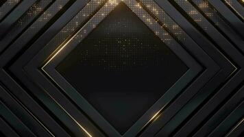 Rectangle Geometric Gold black background , with stripe glowing animation, dot glitter on top, 4k resolution. video