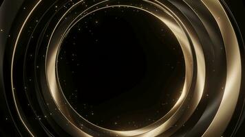 circle geometric luxury gold black with particles glowing background, 4k resolution, spin object. video