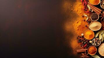 Different spices. Web banner with copy space. Generative AI photo