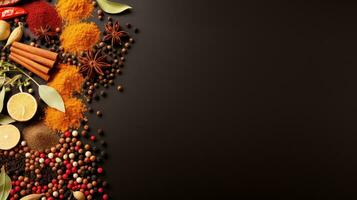 Different spices. Web banner with copy space. Generative AI photo