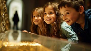 niños a un museo, amplio - ojos y curioso, cada artefacto un puerta a conocimiento. generativo ai foto